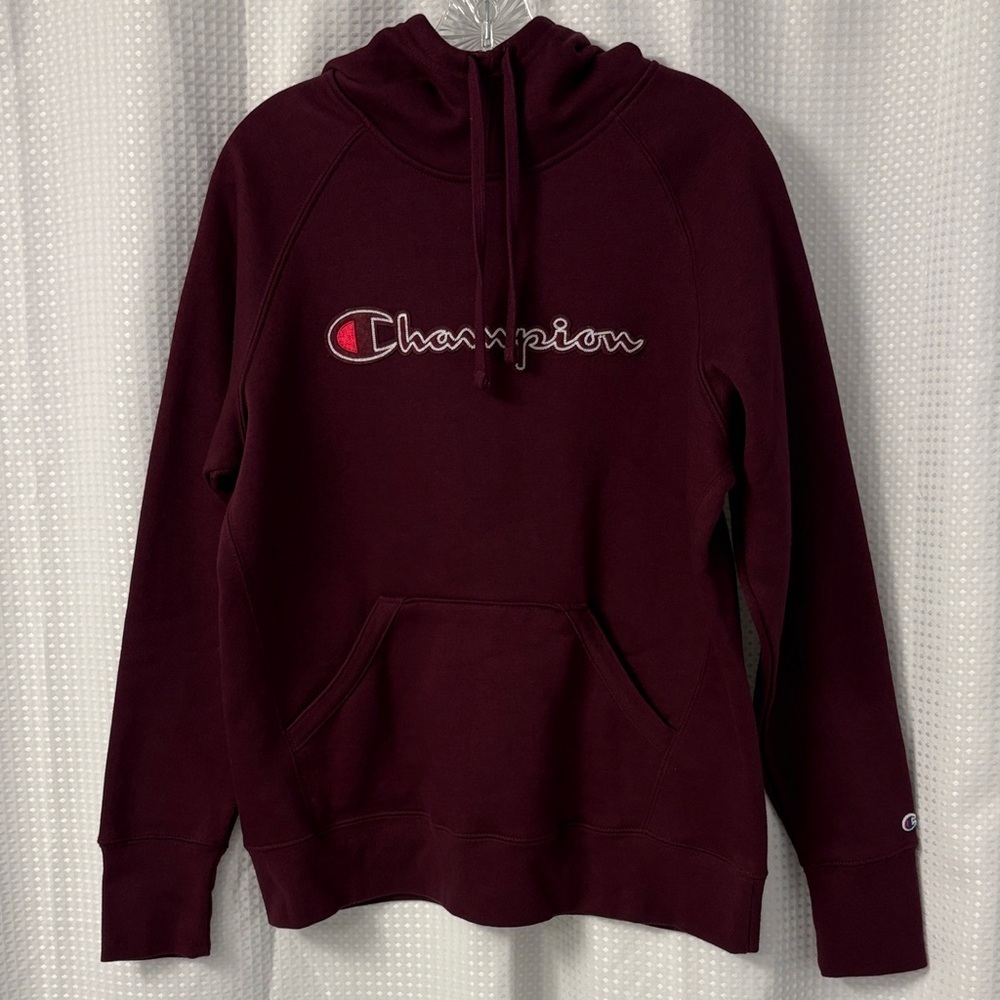 Champion Burgundy Pullover Hoodie with Embroidered Logo ~ Large